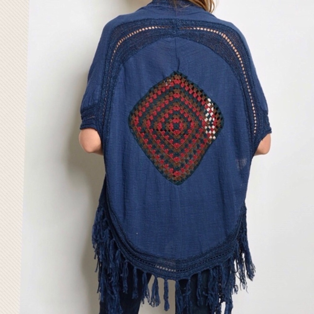 Avril boho linen & cotton crochet tassel kimono
